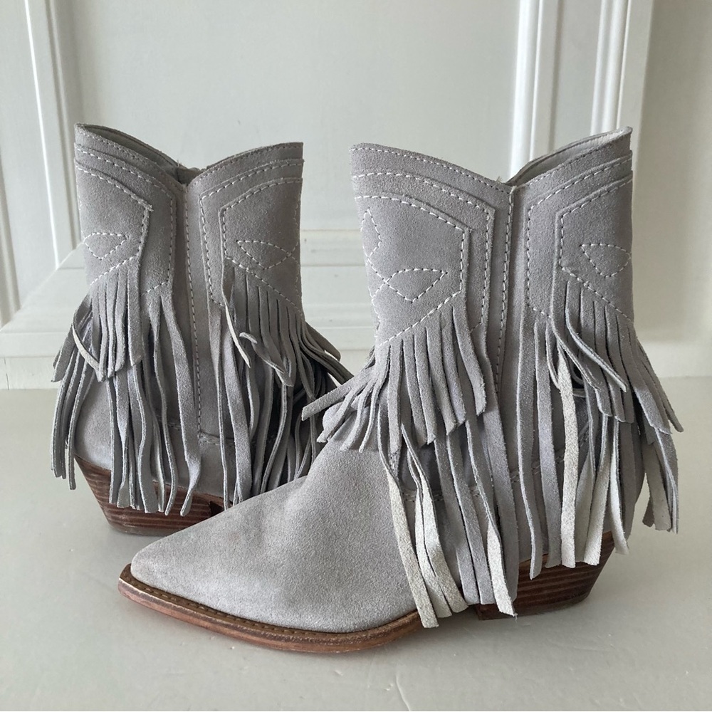 NWOT Free People Lawless Fringe Gray Suede Western Boots Sz 36